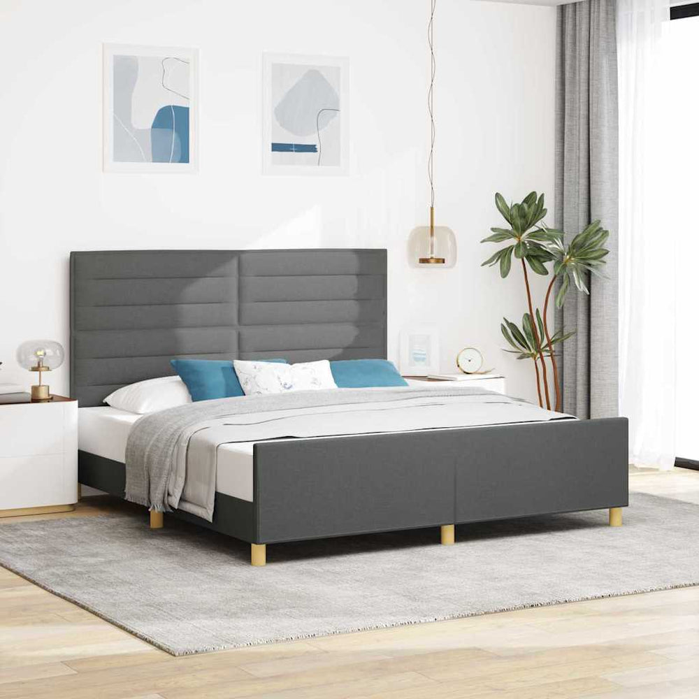 vidaXL Bed Frame with Headboard Dark Grey 180 x 200 cm Fabric
