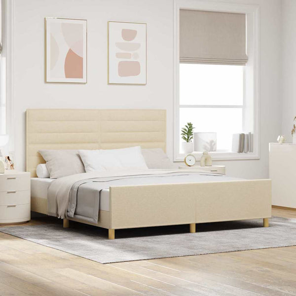 vidaXL Bed Frame with Headboard Cream 180 x 200 cm Fabric