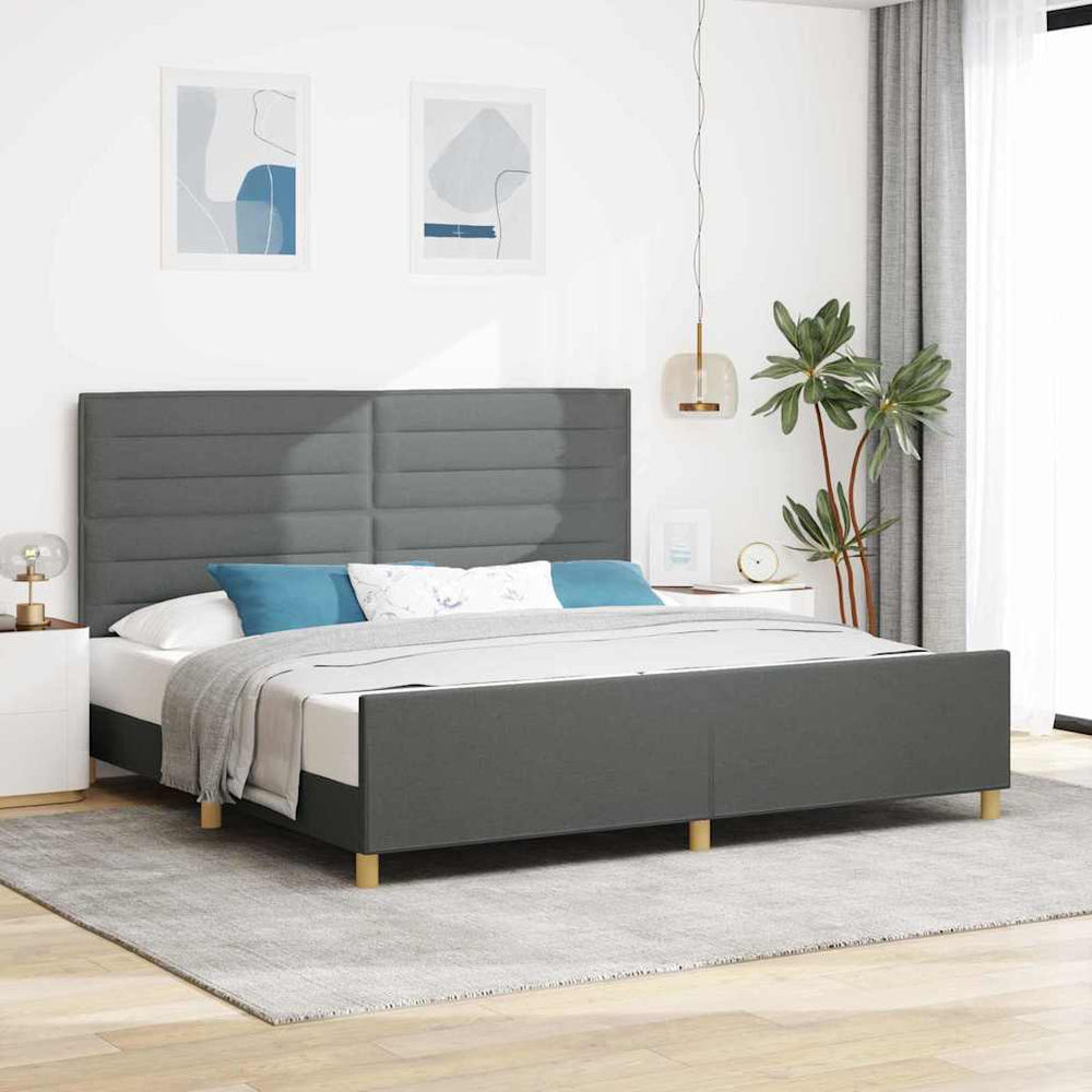 vidaXL Bed Frame with Headboard Dark Grey 200 x 200 cm Fabric