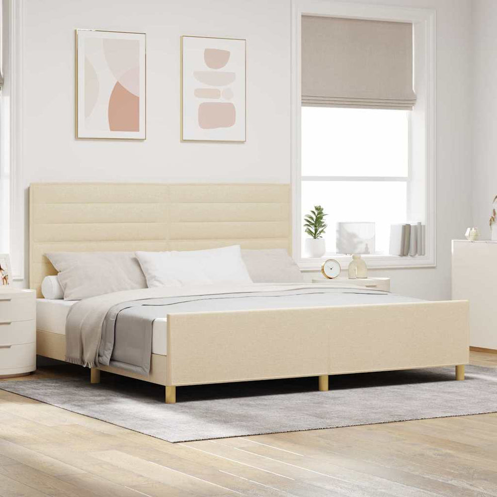 vidaXL Bed Frame with Headboard Cream 200 x 200 cm Fabric