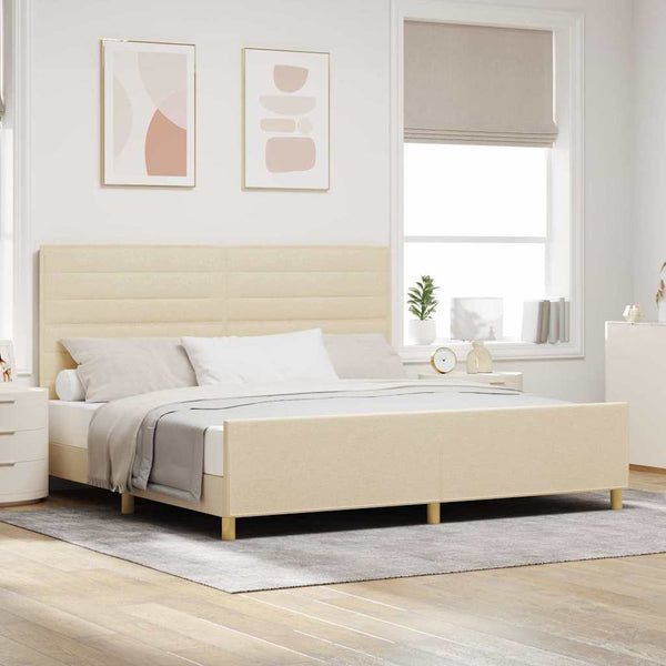 vidaXL Bed Frame with Headboard Cream 200 x 200 cm Fabric