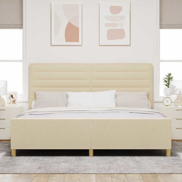vidaXL Bed Frame with Headboard Cream 200 x 200 cm Fabric