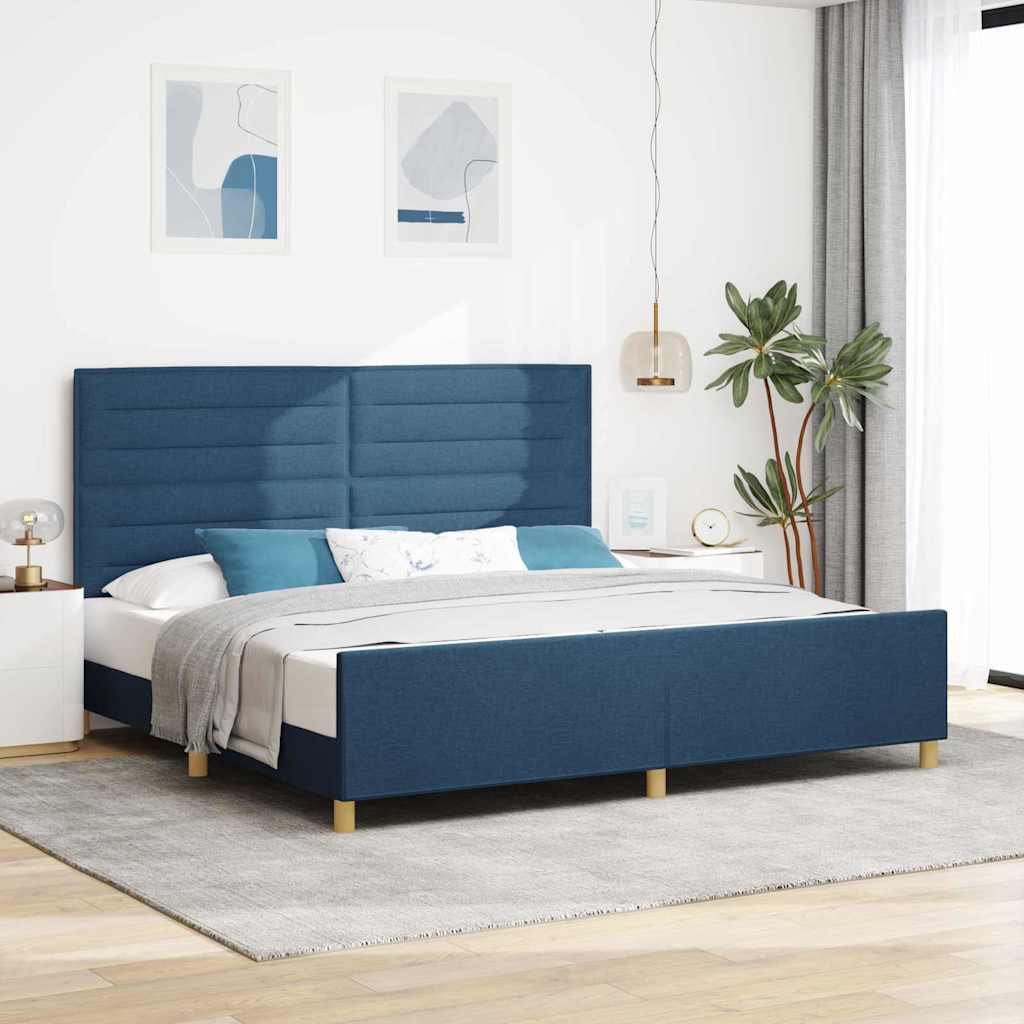 vidaXL Bed Frame with Headboard Blue 200 x 200 cm Fabric