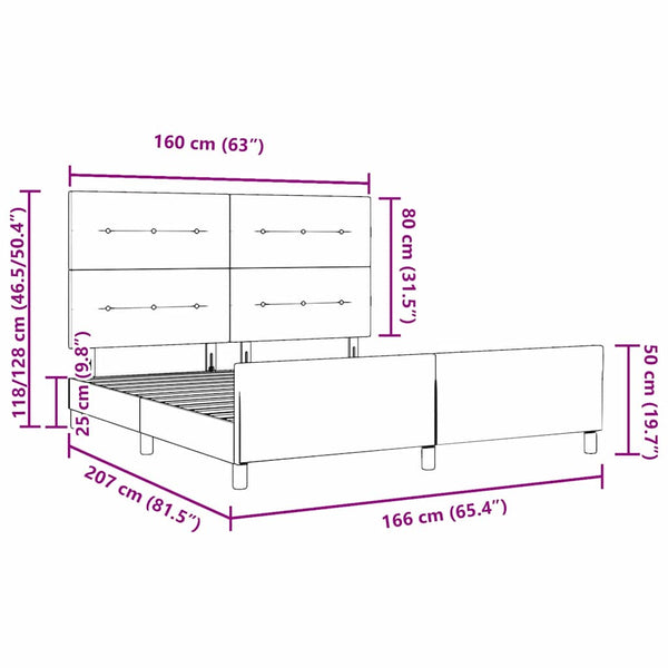 vidaXL Bed Frame with Headboard Dark Brown 160 x 200 cm Fabric