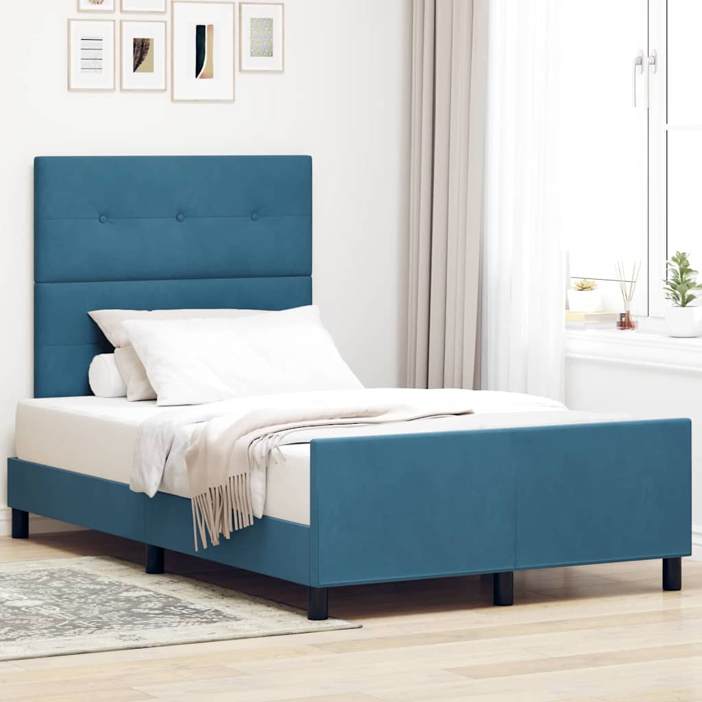 vidaXL Box Spring Bed with Headboard Dark Blue 120 x 190 cm Velvet
