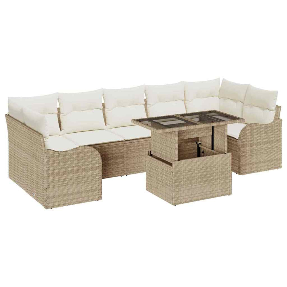 Gartensofa Set Beige Poly Rattan mit Kissen
