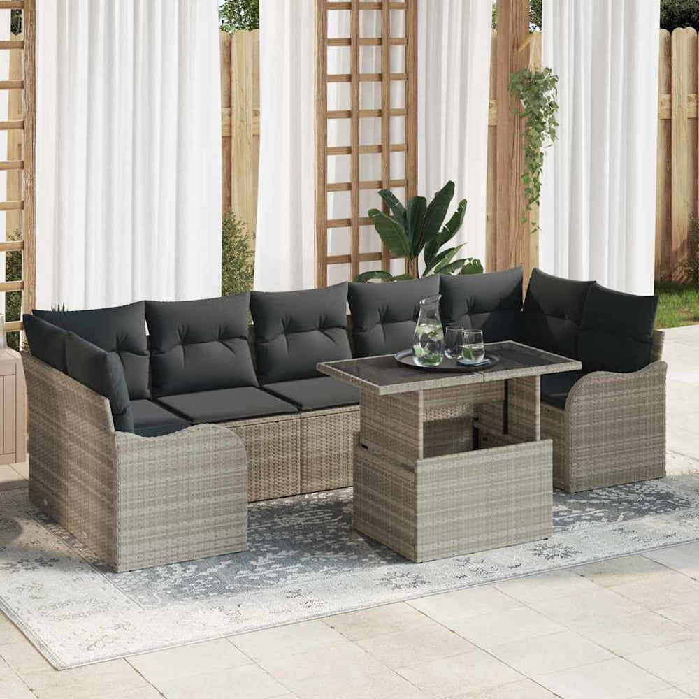 Gartensofa Set Hellgrau Poly Rattan 8-teilig