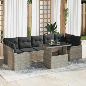 Gartensofa Set Hellgrau Poly Rattan 8-teilig
