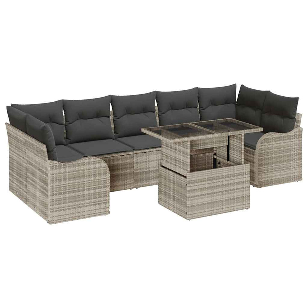 Gartensofa Set Hellgrau Poly Rattan 8-teilig