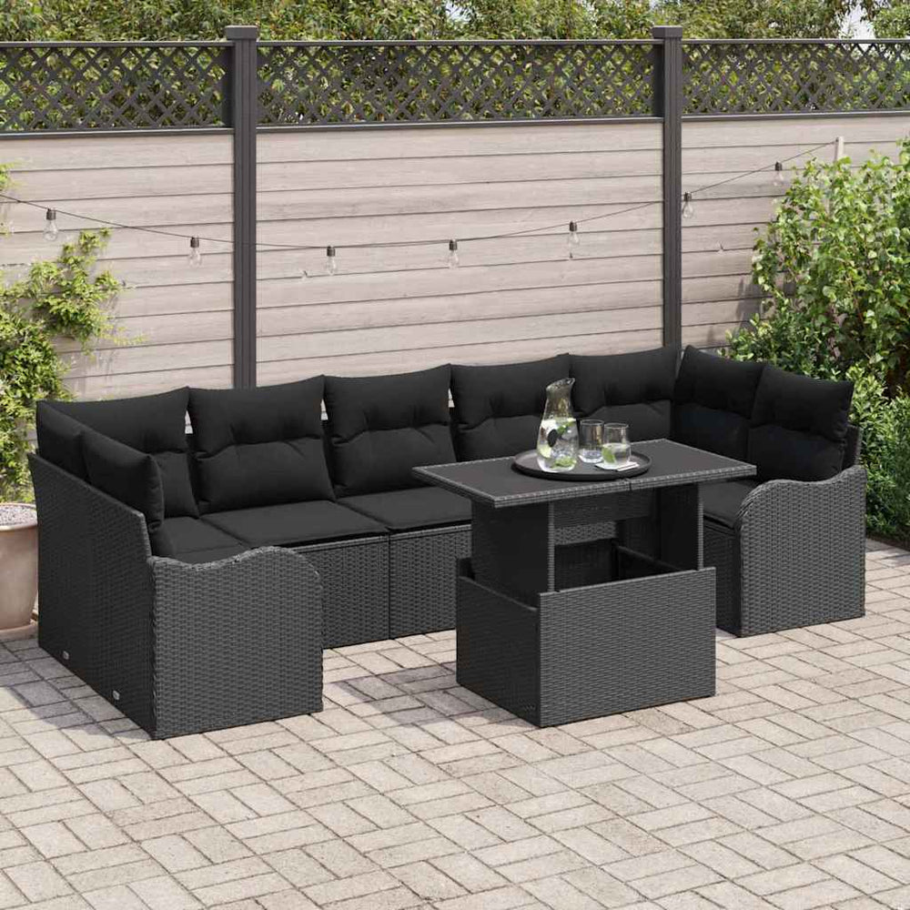Gartensofa Set Schwarz Poly Rattan mit Kissen 8-teilig