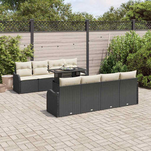 Gartensofa Set Schwarz Poly Rattan mit Kissen 9-teilig