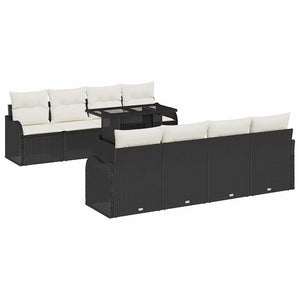 Gartensofa Set Schwarz Poly Rattan mit Kissen 9-teilig