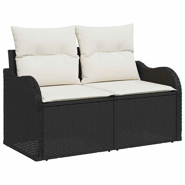 Gartensofa Set Schwarz Poly Rattan mit Kissen 9-teilig