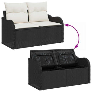 Gartensofa Set Schwarz Poly Rattan mit Kissen 9-teilig