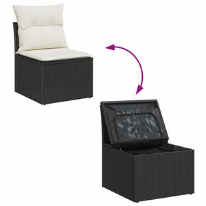 Gartensofa Set Schwarz Poly Rattan mit Kissen 9-teilig