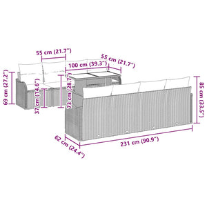 Gartensofa Set Schwarz Poly Rattan mit Kissen 9-teilig