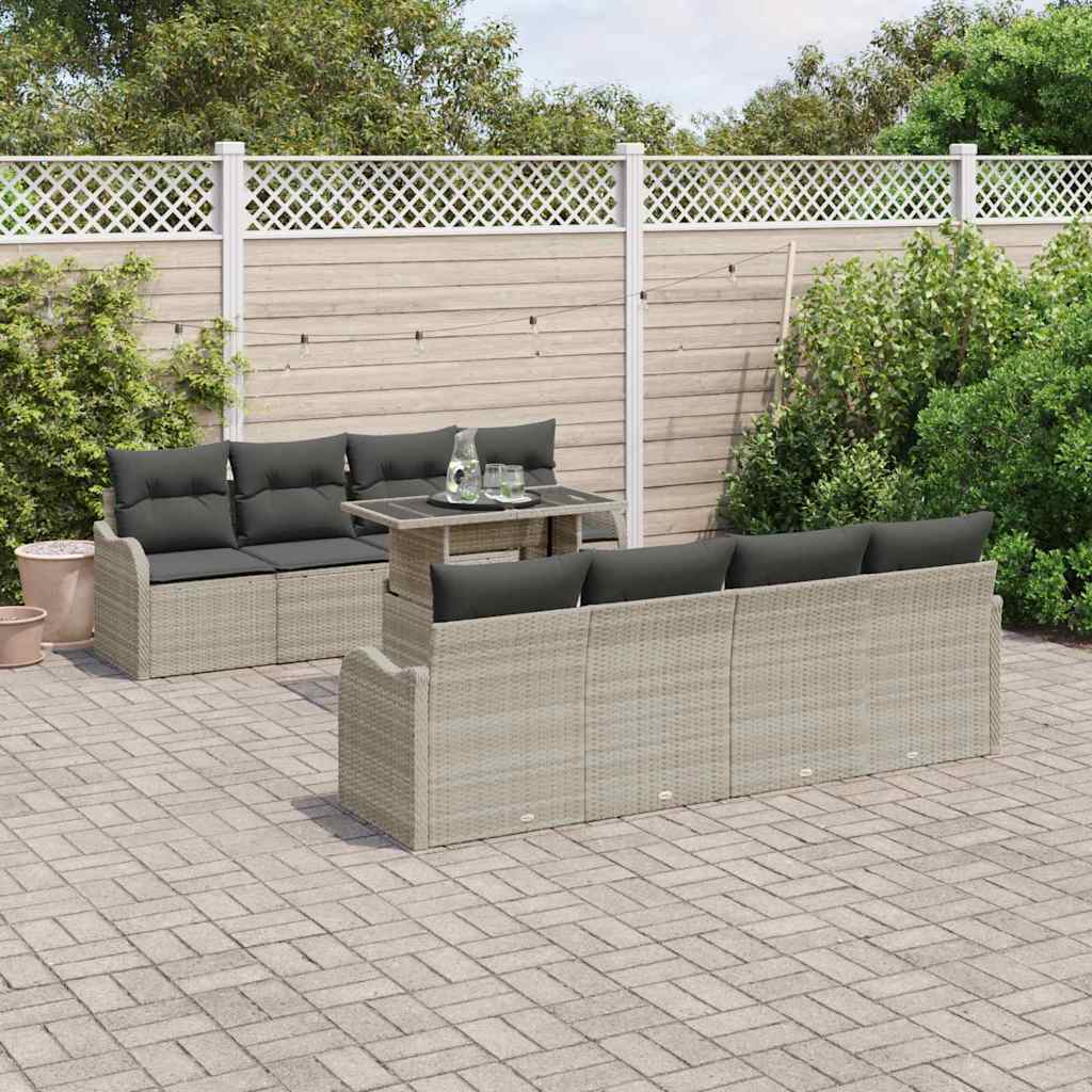 Gartensofa Set Hellgrau Poly Rattan 9-teilig
