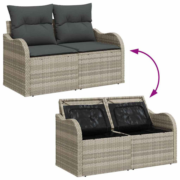 Gartensofa Set Hellgrau Poly Rattan 9-teilig