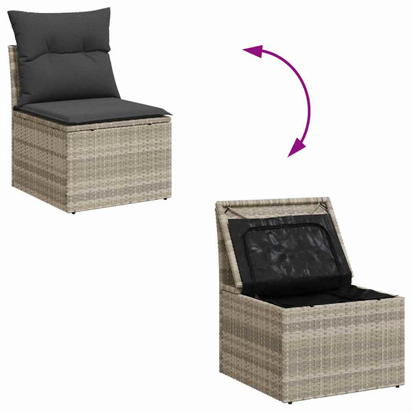 Gartensofa Set Hellgrau Poly Rattan 9-teilig