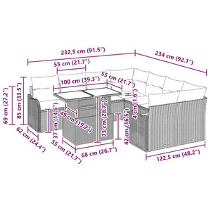 Gartensofa Set Braun Polyrattan 9-teilig