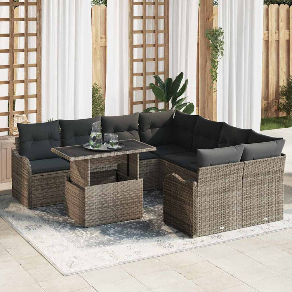 Graues Gartensofa-Set mit Kissen, 9-teilig