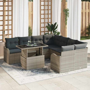 Gartensofa Set Hellgrau Polyrattan 9-teilig