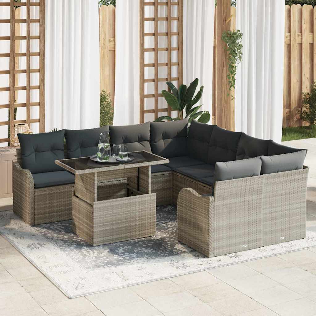 Gartensofa Set Hellgrau Polyrattan 9-teilig