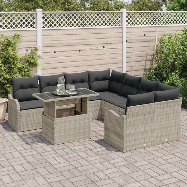 Gartensofa Set Hellgrau Polyrattan 9-teilig