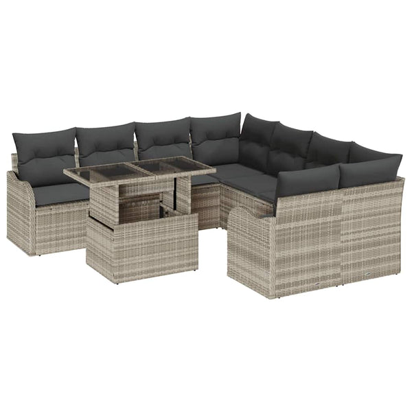 Gartensofa Set Hellgrau Polyrattan 9-teilig