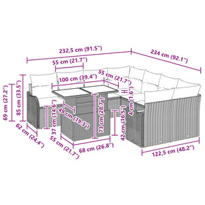 Gartensofa Set Hellgrau Polyrattan 9-teilig