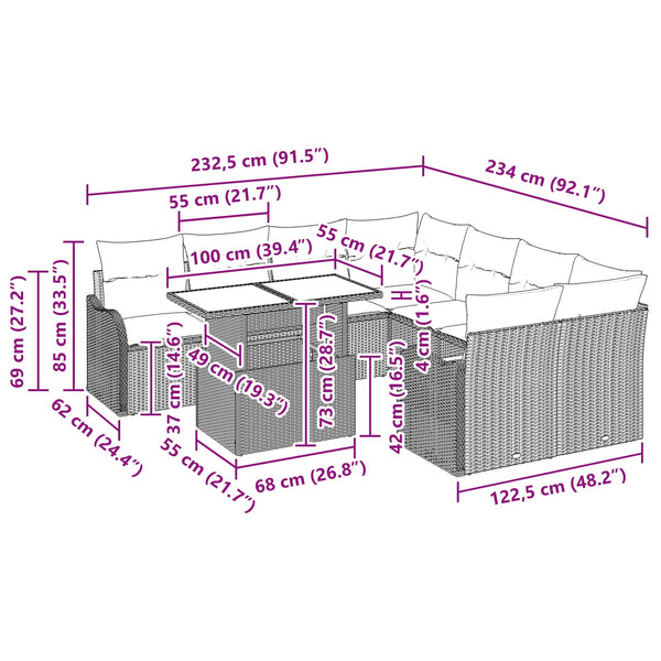 Gartensofa Set Hellgrau Polyrattan 9-teilig