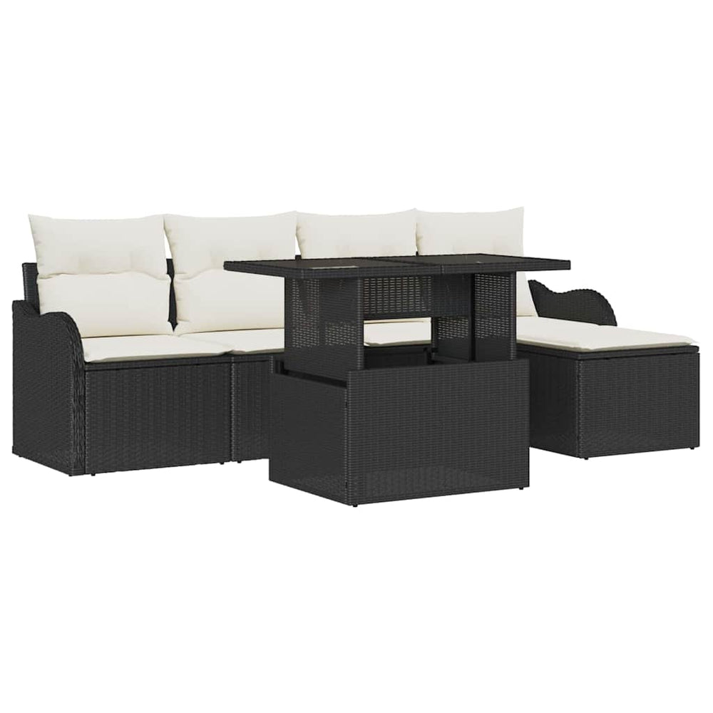Gartensofa Set Schwarz Polyrattan mit Kissen 6-teilig