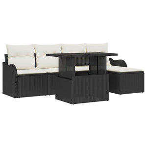 Gartensofa Set Schwarz Polyrattan mit Kissen 6-teilig
