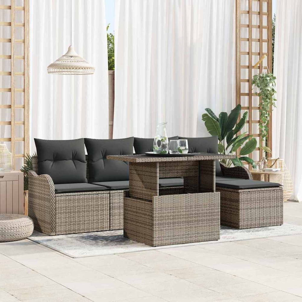 Gartensofa Set Grau Polyrattan mit Kissen