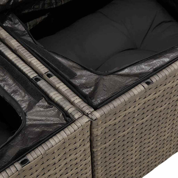 Gartensofa Set Grau Poly Rattan mit Kissen 5-teilig