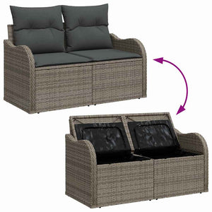 Gartensofa Set Grau Poly Rattan mit Kissen 5-teilig