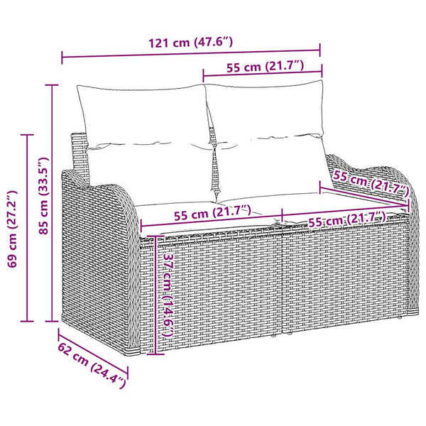 Gartensofa Set Grau Poly Rattan mit Kissen 5-teilig