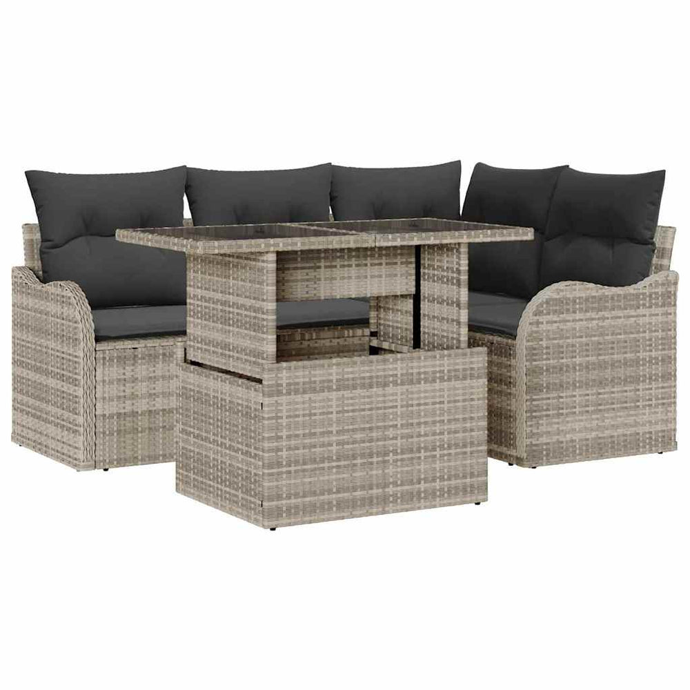 Gartensofa Set Hellgrau Poly Rattan 5-teilig