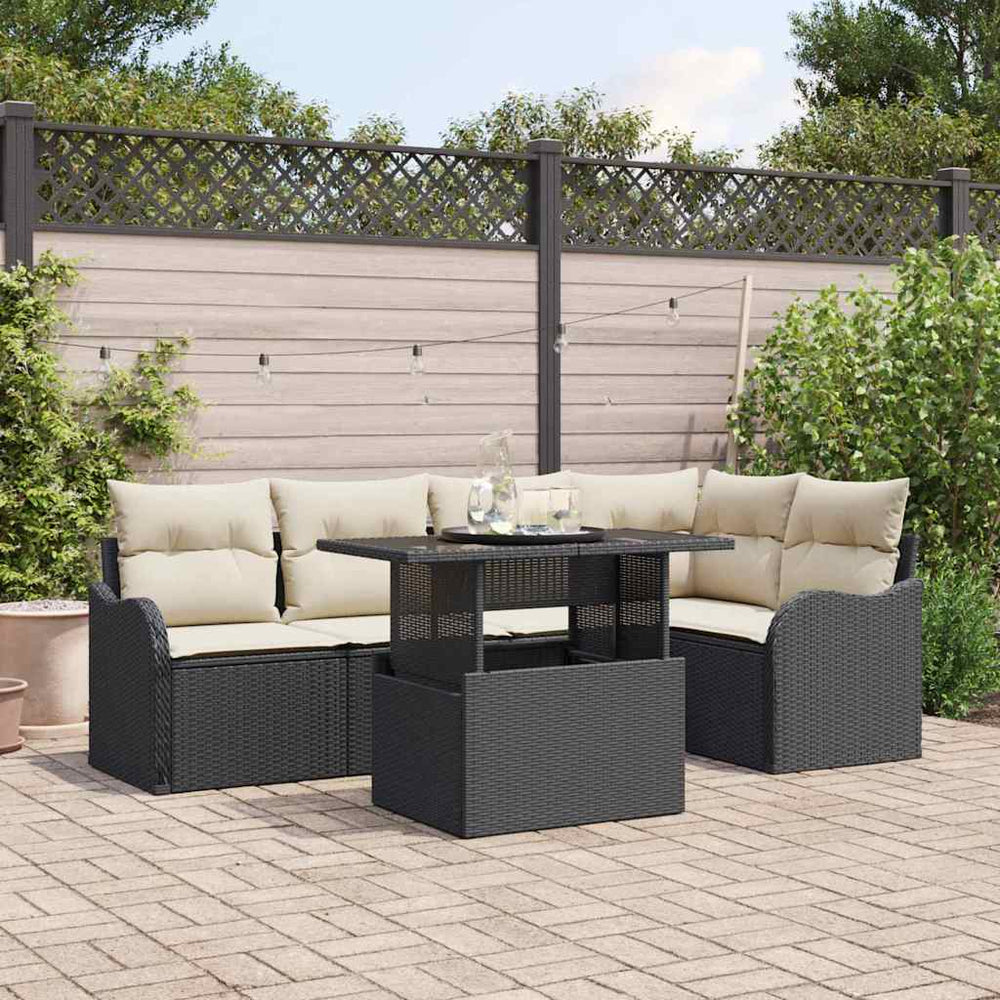 Gartensofa Set Schwarz Poly Rattan mit Kissen