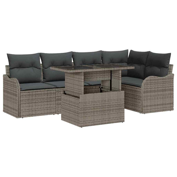 Graues Poly Rattan Gartensofa Set mit Kissen, 6-teilig