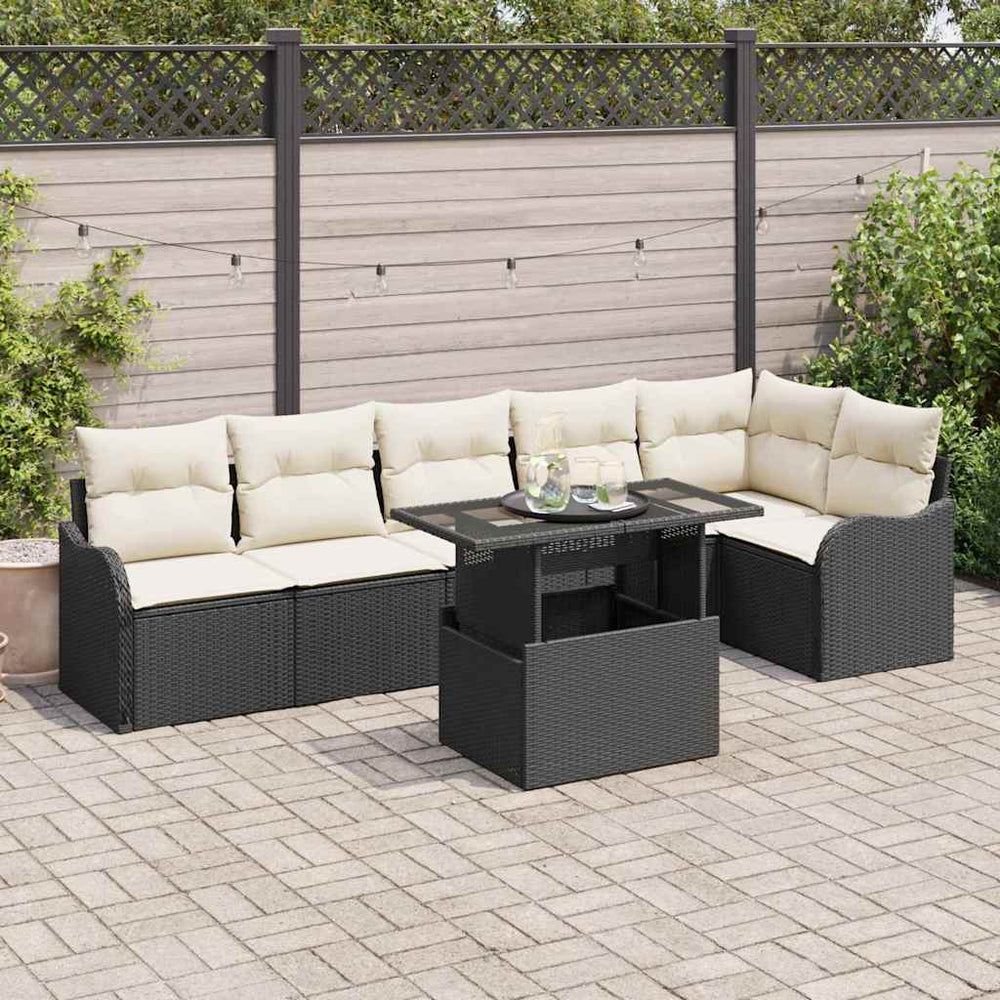 Schwarzes Gartensofa-Set mit Kissen, 7-teilig