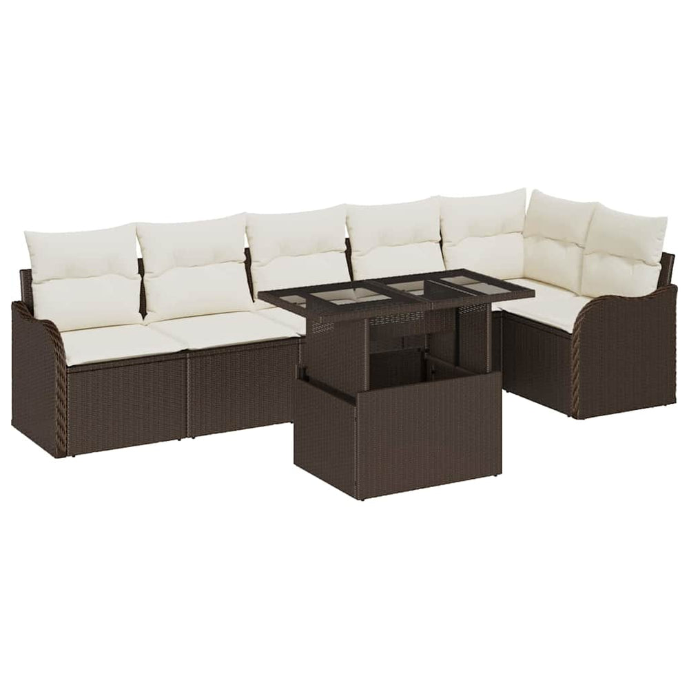 vidaXL 7-Piece Garden Sofa Set with Cushions Brown Poly Rattan