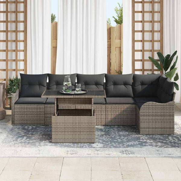 vidaXL Garden Sofa Set with Cushions 7 pcs Grey Poly Rattan
