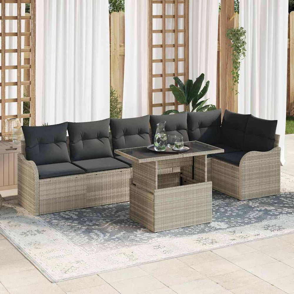 vidaXL Garden Sofa Set with Cushions 7 pcs Light Grey Poly Rattan