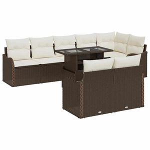 vidaXL Garden Sofa Set with Cushions 9 pcs Brown Poly Rattan