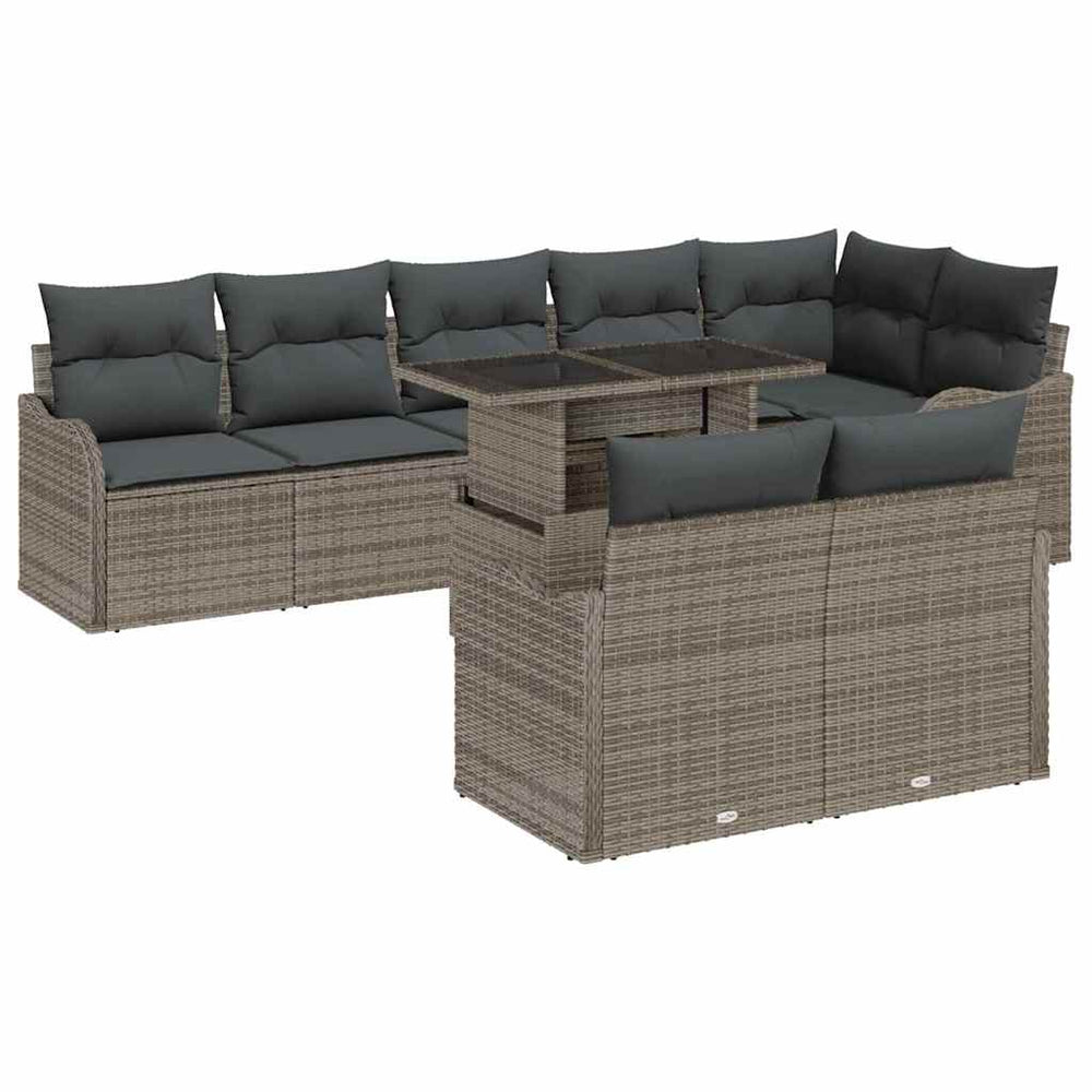 vidaXL Garden Sofa Set with Cushions 9 pcs Grey Poly Rattan