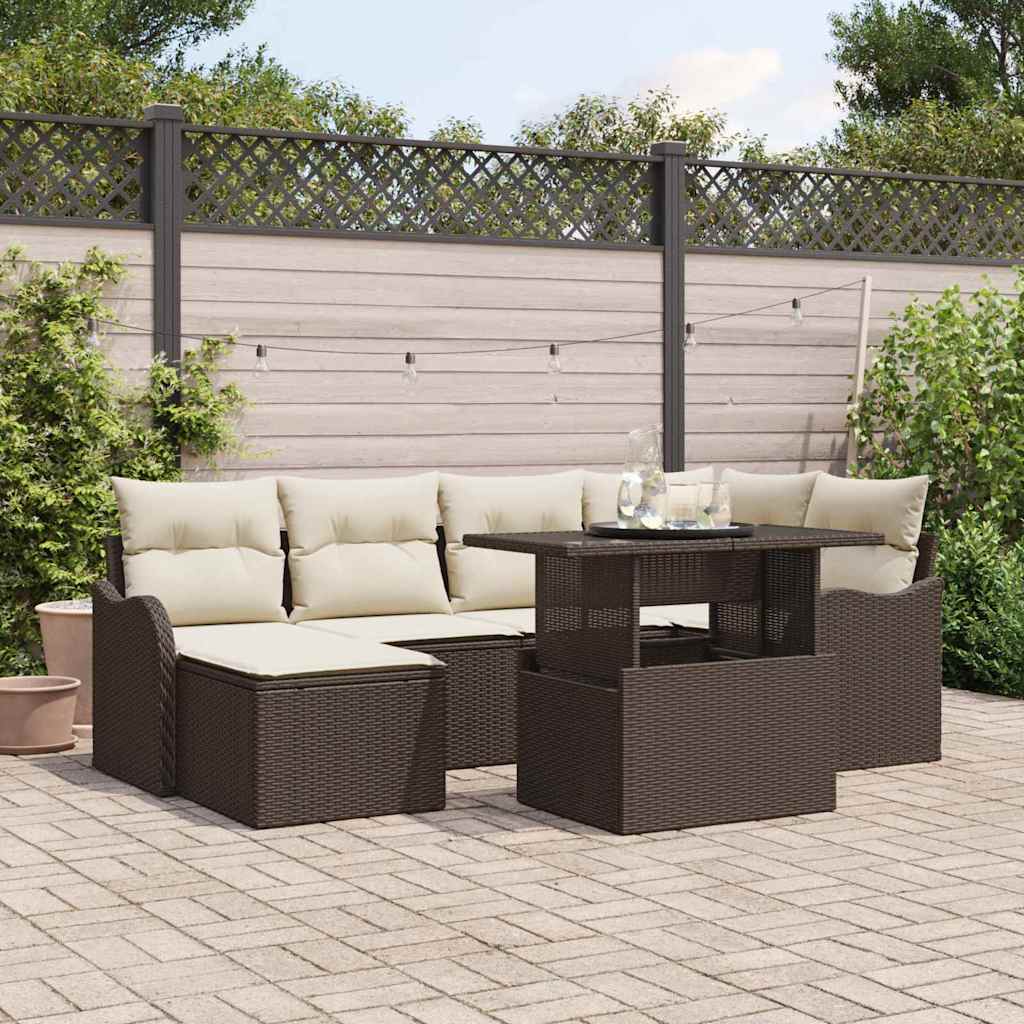 vidaXL Garden Sofa Set with Cushions and Storage 7 pcs Brown Poly Rattan