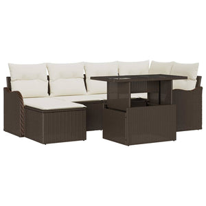 vidaXL Garden Sofa Set with Cushions and Storage 7 pcs Brown Poly Rattan