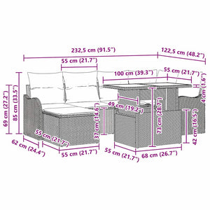 vidaXL Garden Sofa Set with Cushions and Storage 7 pcs Brown Poly Rattan