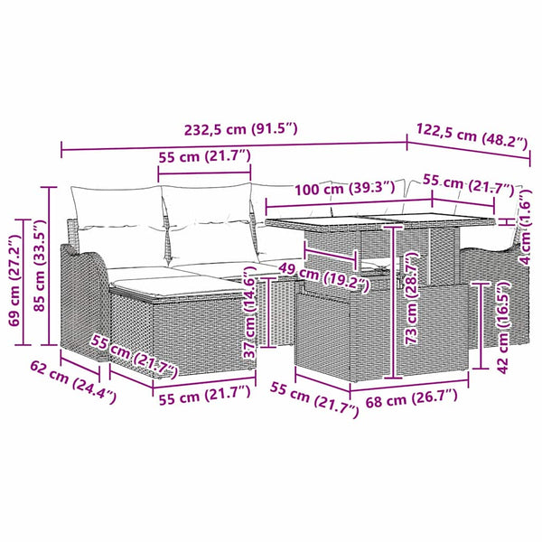 vidaXL Garden Sofa Set with Cushions and Storage 7 pcs Brown Poly Rattan